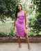 Purple midi, silk satin dress, with stylish adjustable halter neck and thigh slit for every occasion.