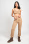 Scoop neckline, two-piece, elasticized waist joggers set.