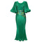 Green maxi dress with butterfly sleeve. 