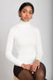 High neck, white, soft, long sleeve sweater. 