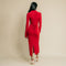 Red, lapel collar, ruffle sleeve, under knee length, shirred, dress.